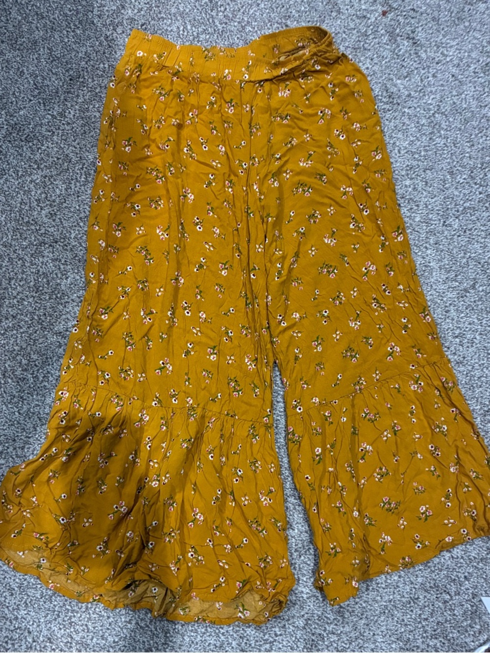Women's Mustard Floral Wide-Leg Pants